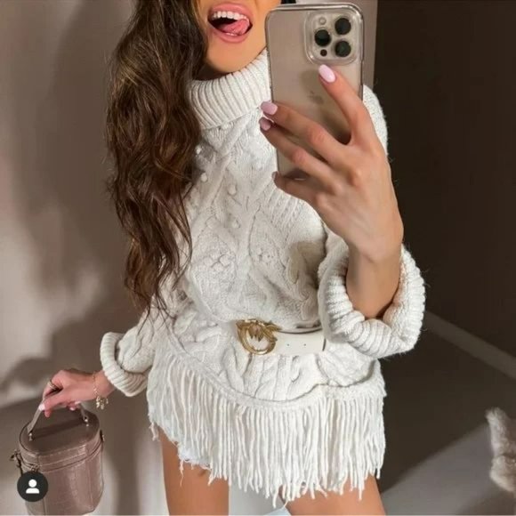ZARA FRINGED KNIT SWEATER - Picture 1 of 13